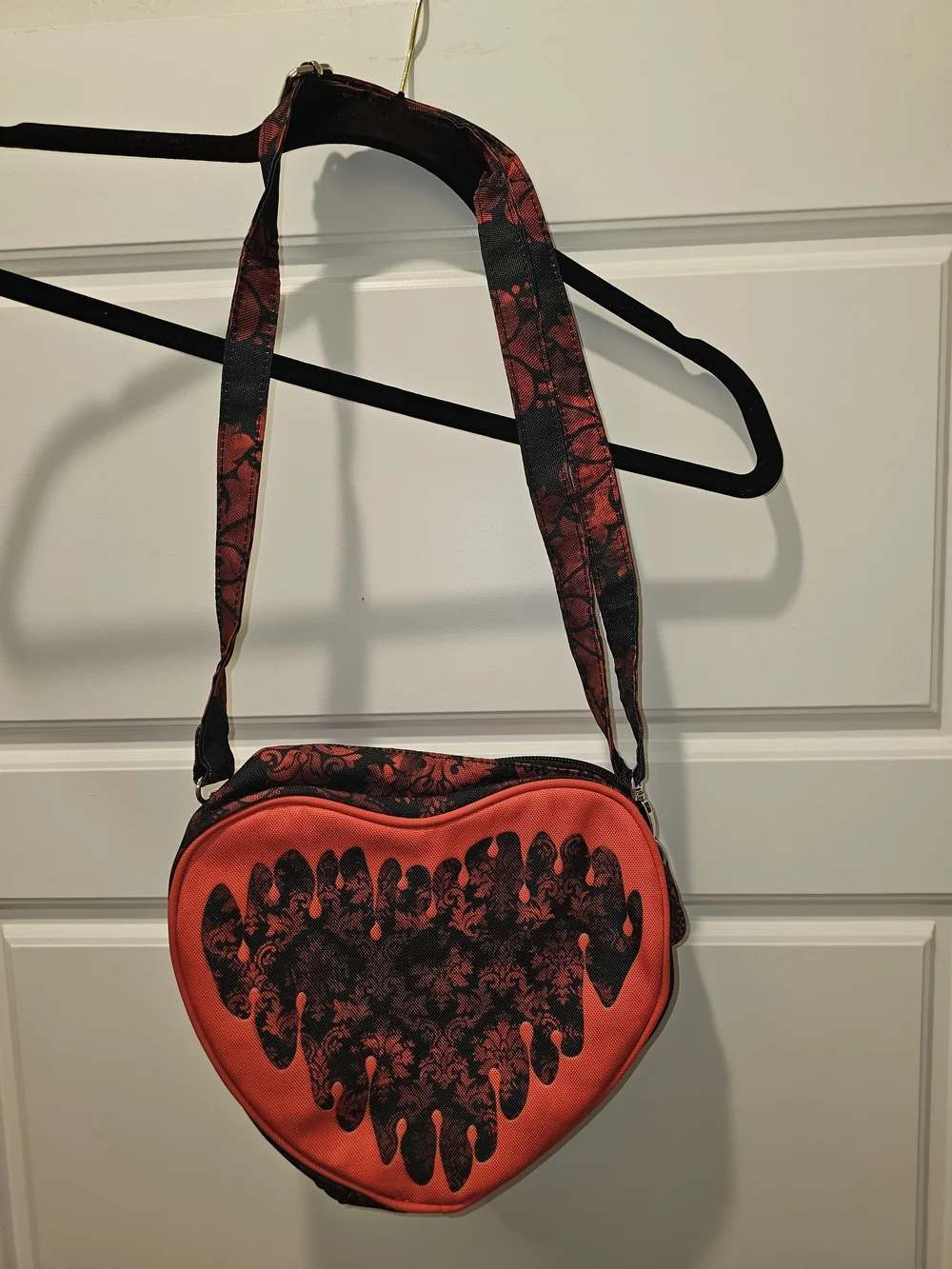 Heart-Shaped Red & Black Crossbody Bag
